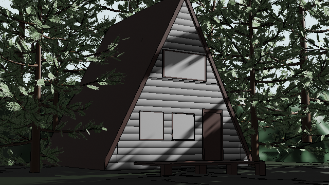 A-Frame Cabin Study <br> (Blender + Photoshop, 2023)