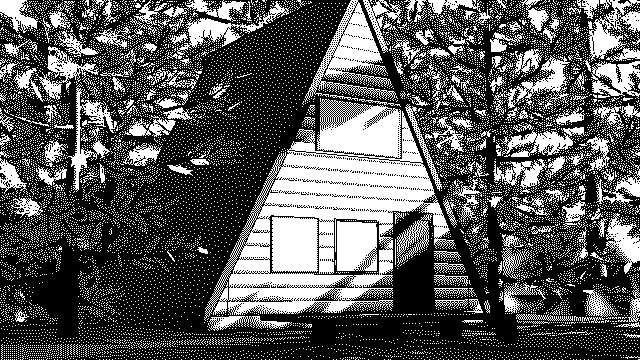 A-Frame Cabin Study Mactintosh-ified <br> (Blender + Photoshop, 2023)